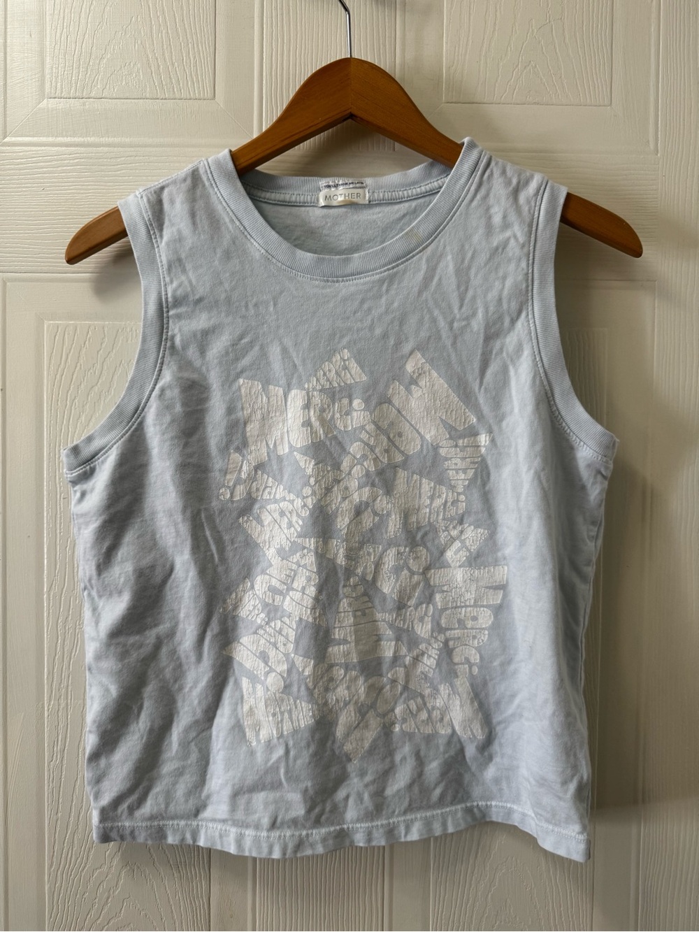 MOTHER Pale Blue Graphic Muscle Tank Top